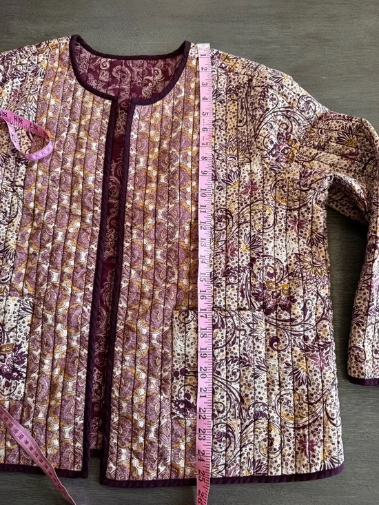 Quilted Reversible Jacket Purple Tan Gold Floral Paisley Quilt J Jill XL - Picture 11 of 12